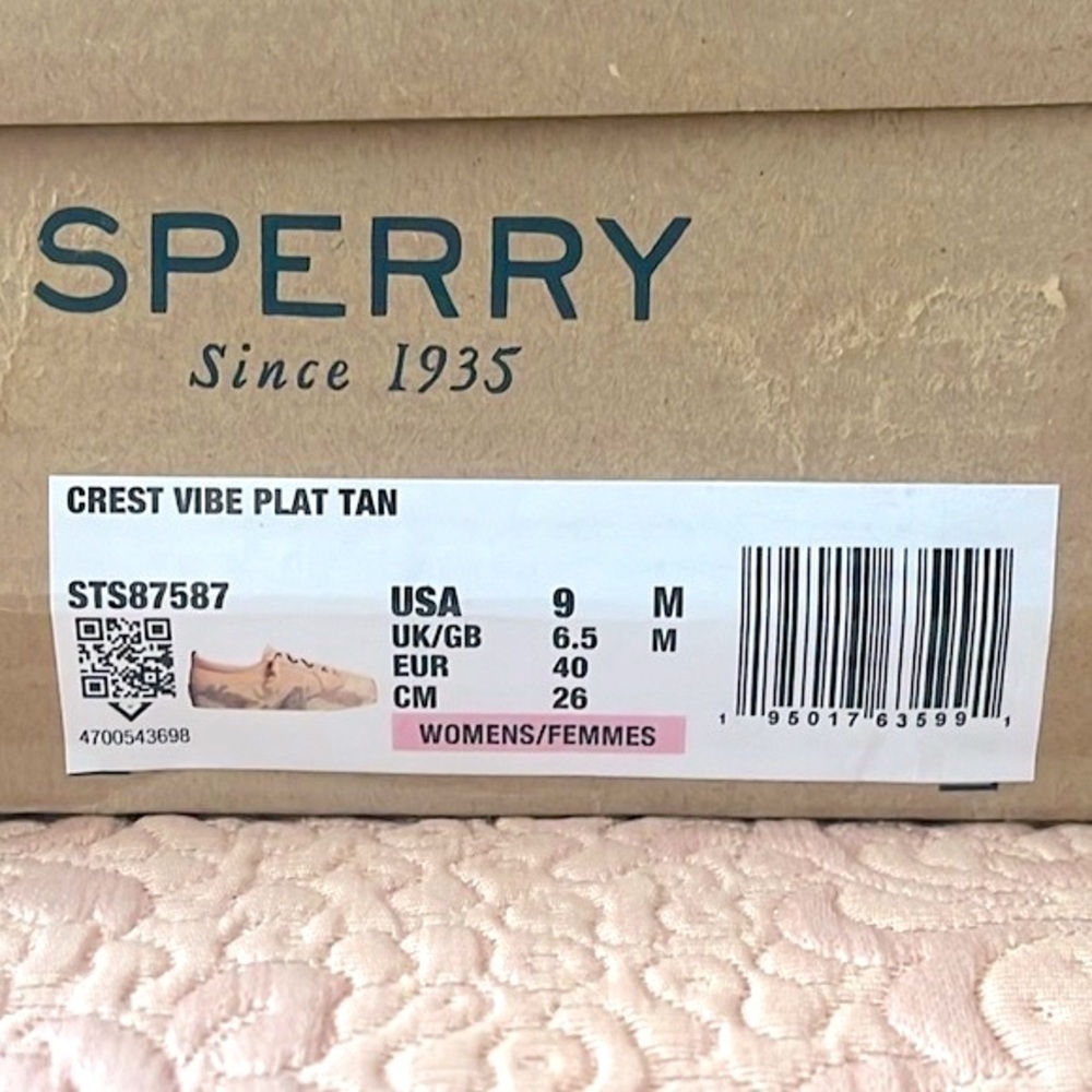 Brand New Sperry Crest Vibe Platform Sneakers Beige Green Leaf Tropical Neutral - Picture 14 of 16